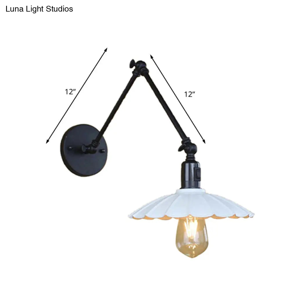 Vintage Black/White Scalloped Wall Sconce with Swing Arm - Stylish Metal Design for Living Room Lighting