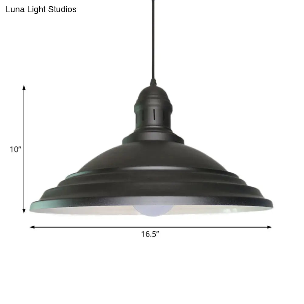 Vintage Bowl Hanging Ceiling Light - Black Metal 1-Head Pendant Lamp with Fluted Design for Balcony