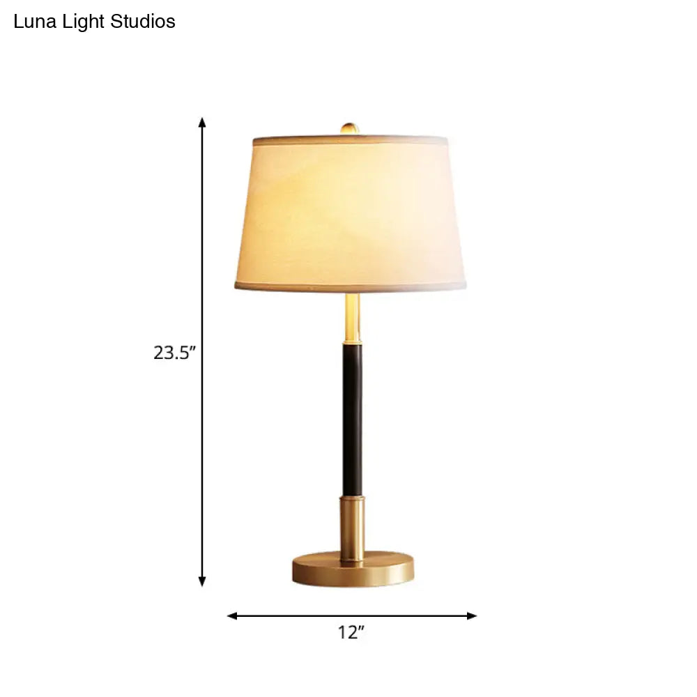 Vintage Brass Bedside Table Lamp with Single Bulb, Tapered Design and Fabric Shade