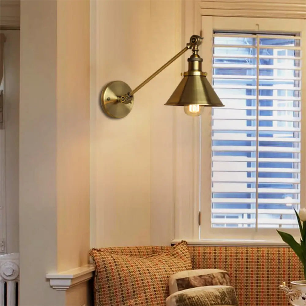 Vintage Brass/Bronze Wall Lamp: Metal Tapered Sconce Lighting for Bedroom Bedside
