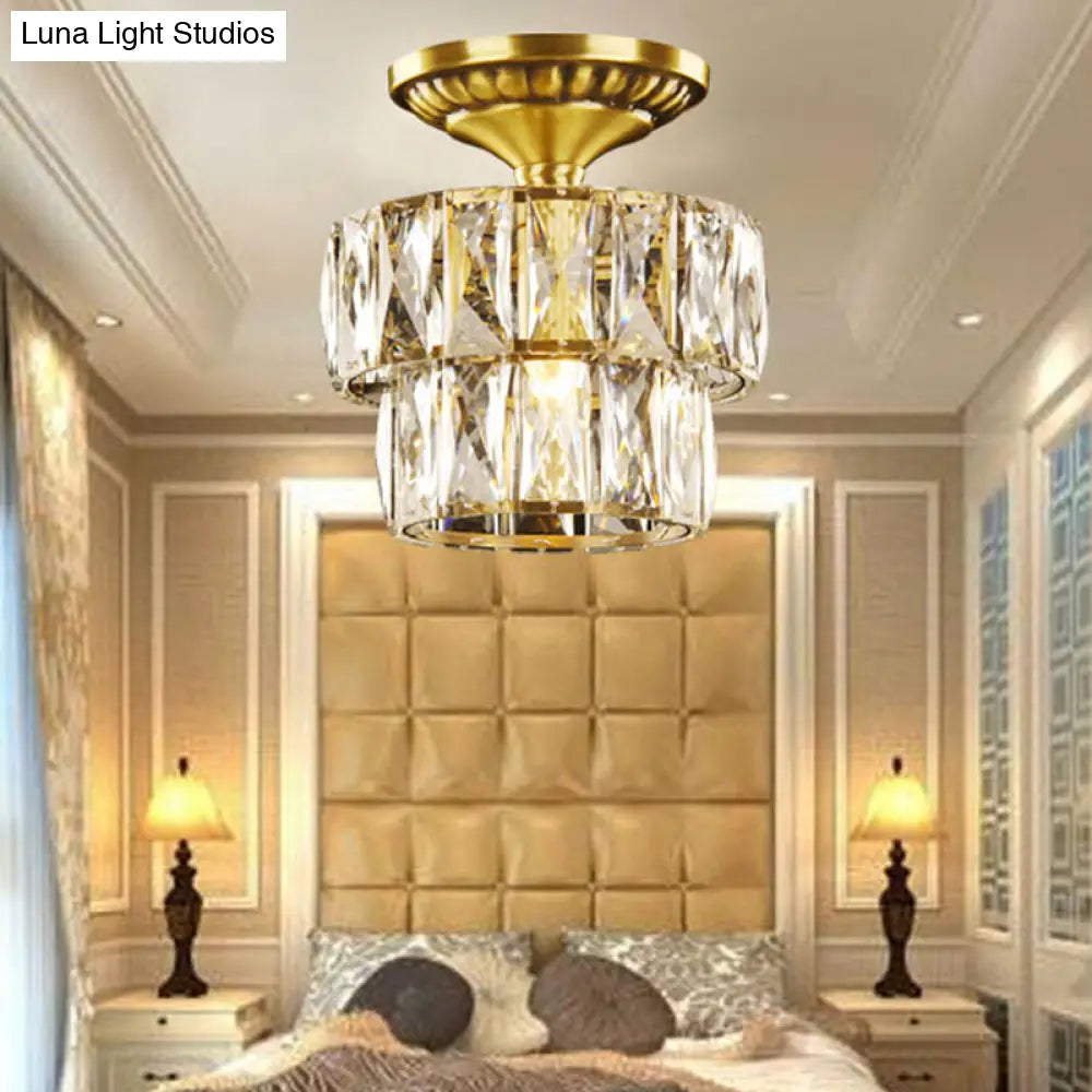 Vintage Brass/Clear Ceiling Mount Light with Crystal Accent - Perfect for Hallway