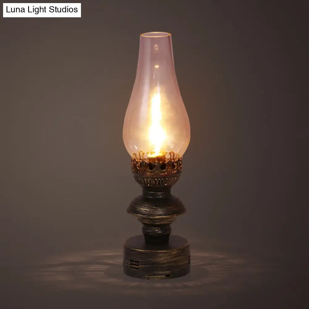 Vintage Brass Desk Lamp with Clear Glass Vase Shade and Metal Base