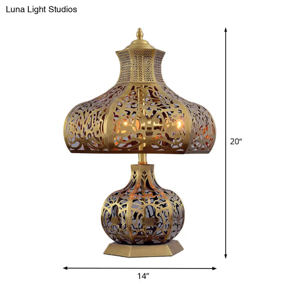 Vintage Brass Desk Lamp with Metal Crown Shade and Onion Shape Base
