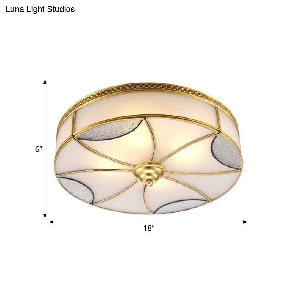 Vintage Brass Flushmount Light with Frosted Glass - 4 Lights - Round Ceiling Mount for Living Room
