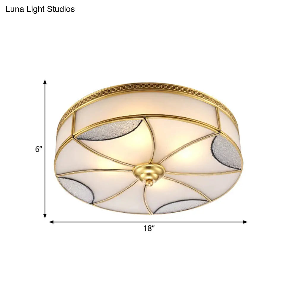 Vintage Brass Flushmount Light with Frosted Glass - 4 Lights - Round Ceiling Mount for Living Room