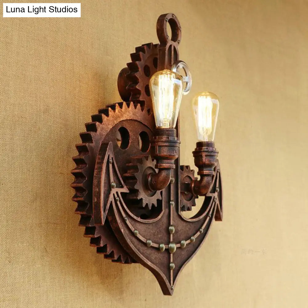 Vintage Brass/Rust Wall Light Sconce Lamp - 2 Bulbs, Anchor Mount - Ideal for Restaurants