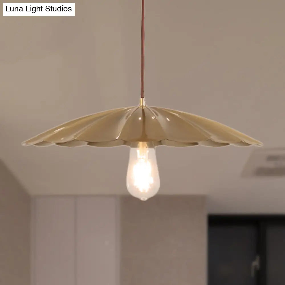Vintage Brass Scalloped Hanging Ceiling Light Pendant for Study Room - 1 Light
