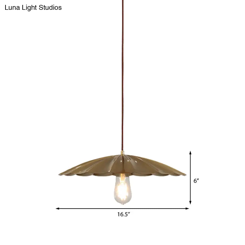 Vintage Brass Scalloped Hanging Ceiling Light Pendant for Study Room - 1 Light