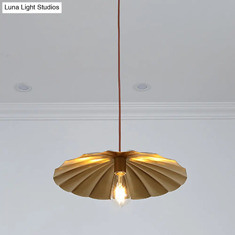 Vintage Brass Scalloped Hanging Ceiling Light Pendant for Study Room - 1 Light