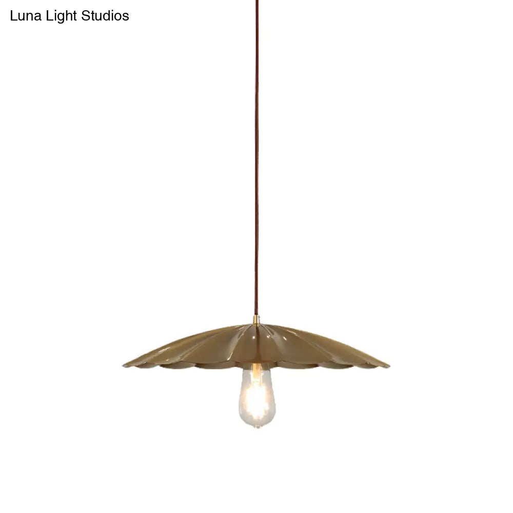 Vintage Brass Scalloped Hanging Ceiling Light Pendant for Study Room - 1 Light