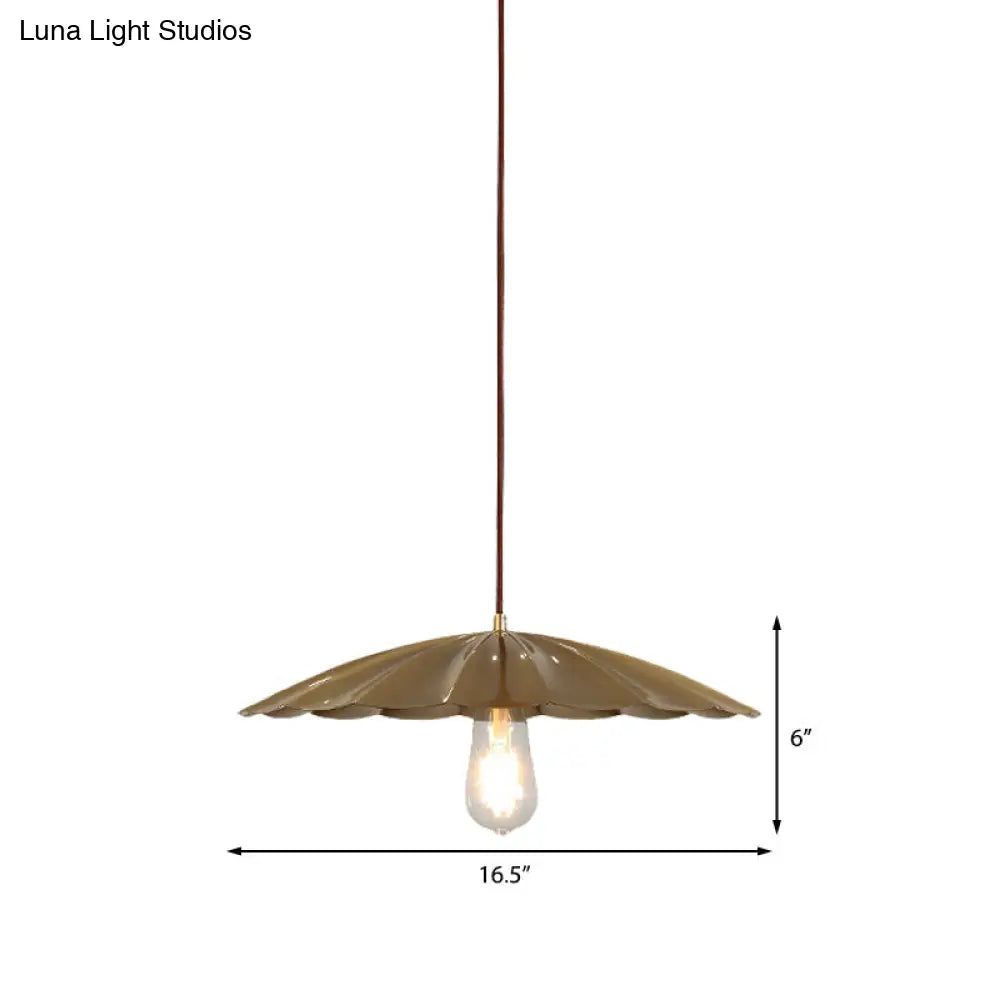 Vintage Brass Scalloped Hanging Ceiling Light Pendant for Study Room - 1 Light