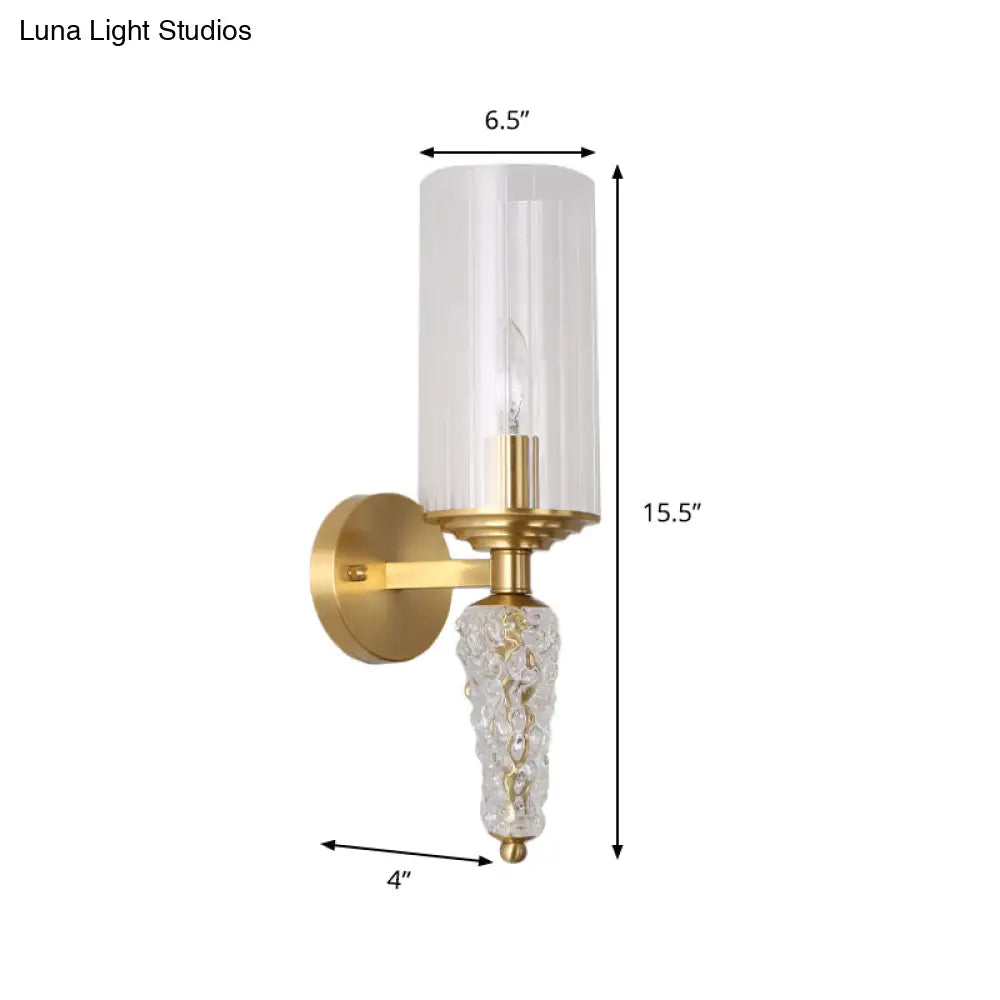 Vintage Brass Wall Mounted Bedside Lighting Fixture with Clear Glass Shade and 1 Bulb