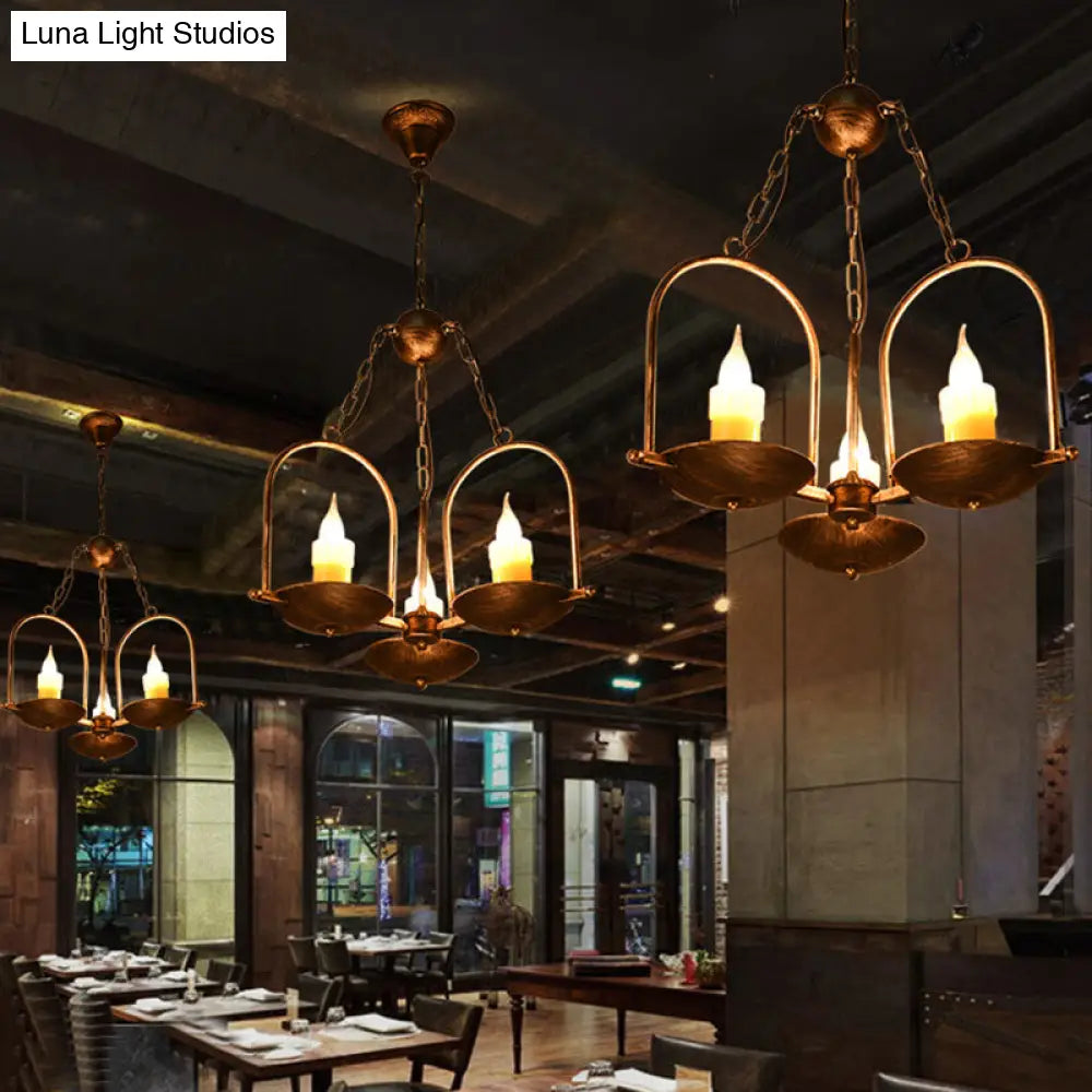 Vintage Bronze Metal Pendant Chandelier - Three-Light Candle Fixture for Dining Room Ceiling