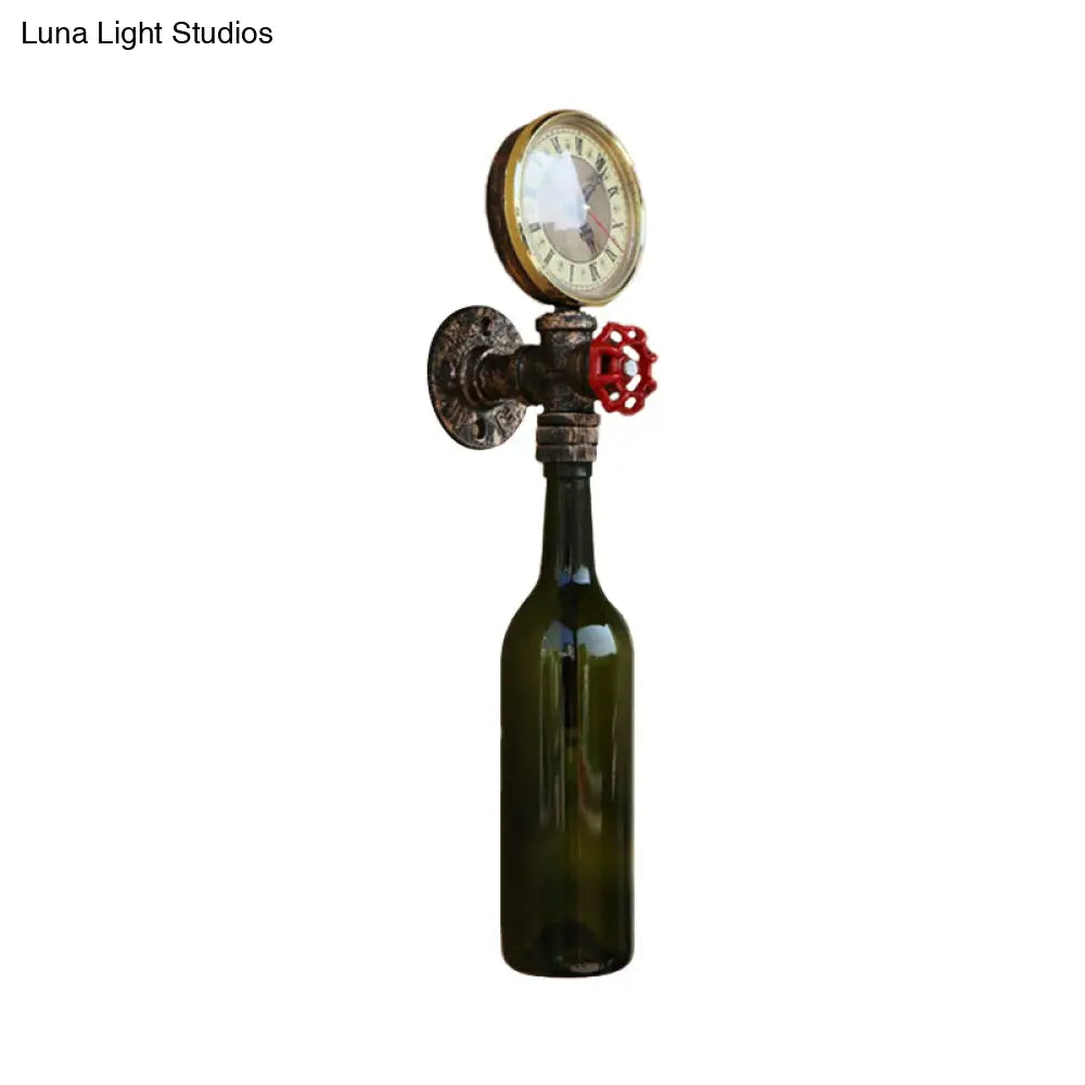 Vintage Brown/Blue Bottle Wall Sconce Lamp - Stylish Glass with Gauge and Valve