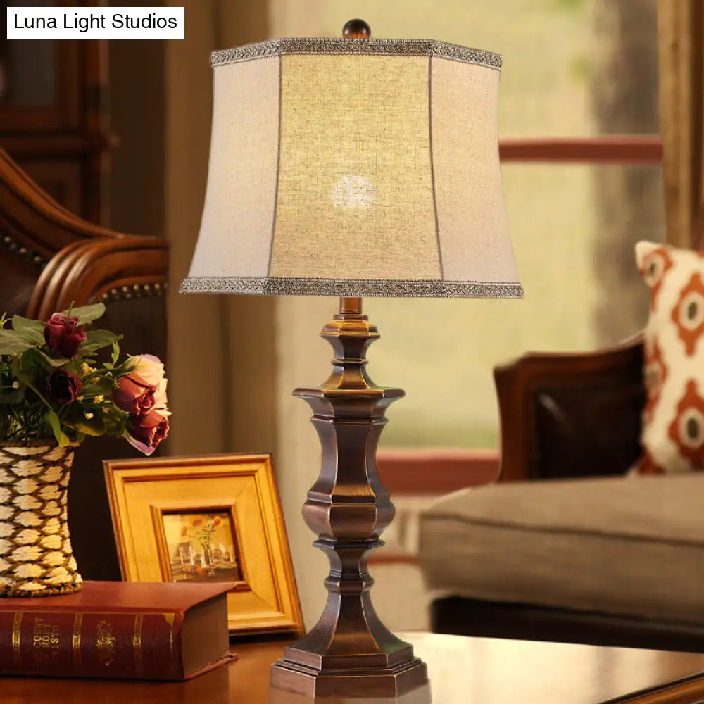 Vintage Brown Resin Night Table Lamp - 1 Light Bedroom Reading Light with Tapered Shade