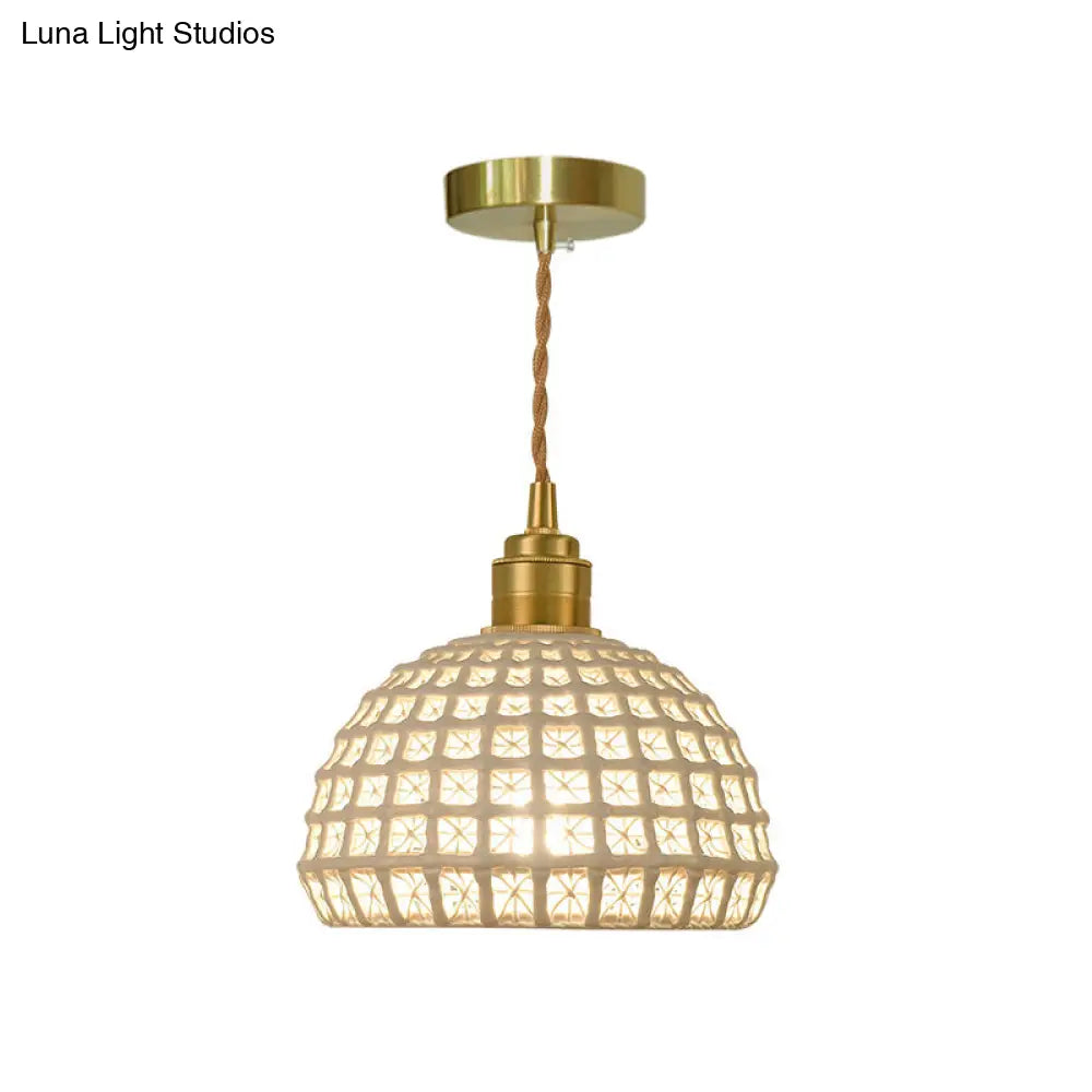 Vintage Ceramic Dome Suspension Lamp with Hollow Out Design, Blue/Pink 1-Light Hanging Fixture