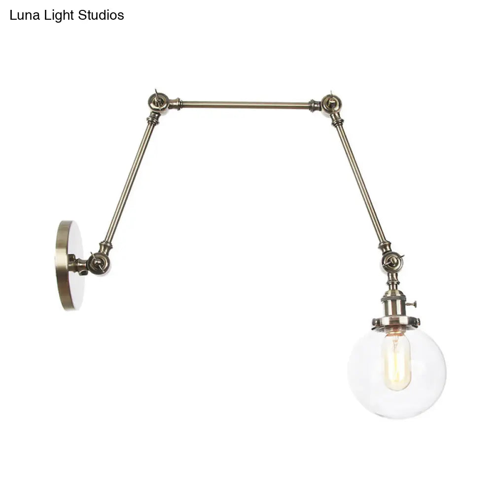 Vintage Chrome/Copper/Bronze Orb Wall Sconce Lamp - Clear/Amber Glass, Adjustable Arm, 1 Light - Ideal for Living Room - 8'+8'/8'+8'+8'L
