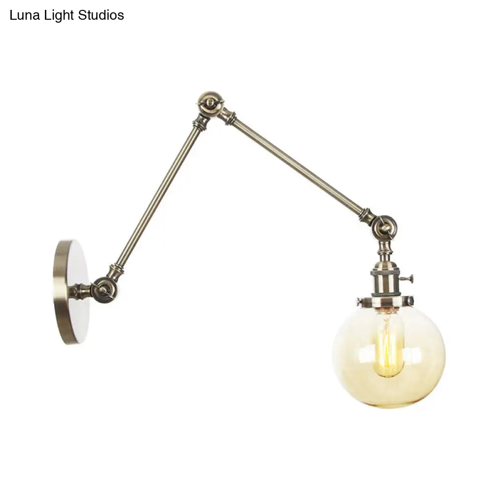Vintage Chrome/Copper/Bronze Orb Wall Sconce Lamp - Clear/Amber Glass, Adjustable Arm, 1 Light - Ideal for Living Room - 8'+8'/8'+8'+8'L