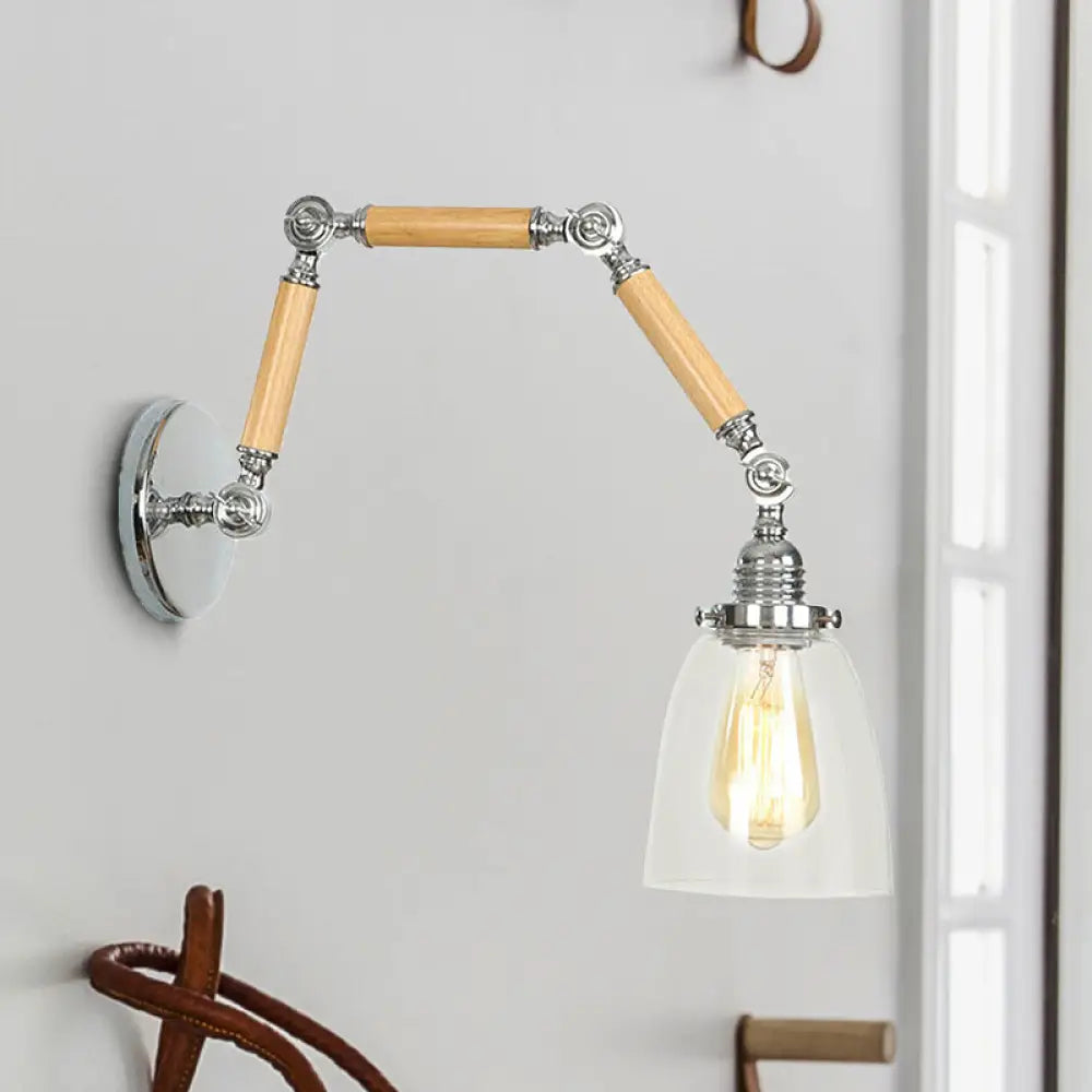 Vintage Chrome Wall Mounted Light Fixture with Clear Glass Shade and Extendable Arm