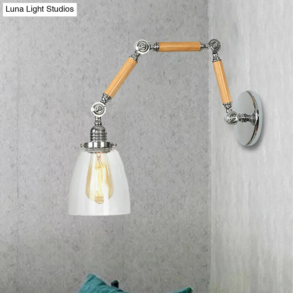 Vintage Chrome Wall Mounted Light Fixture with Clear Glass Shade and Extendable Arm