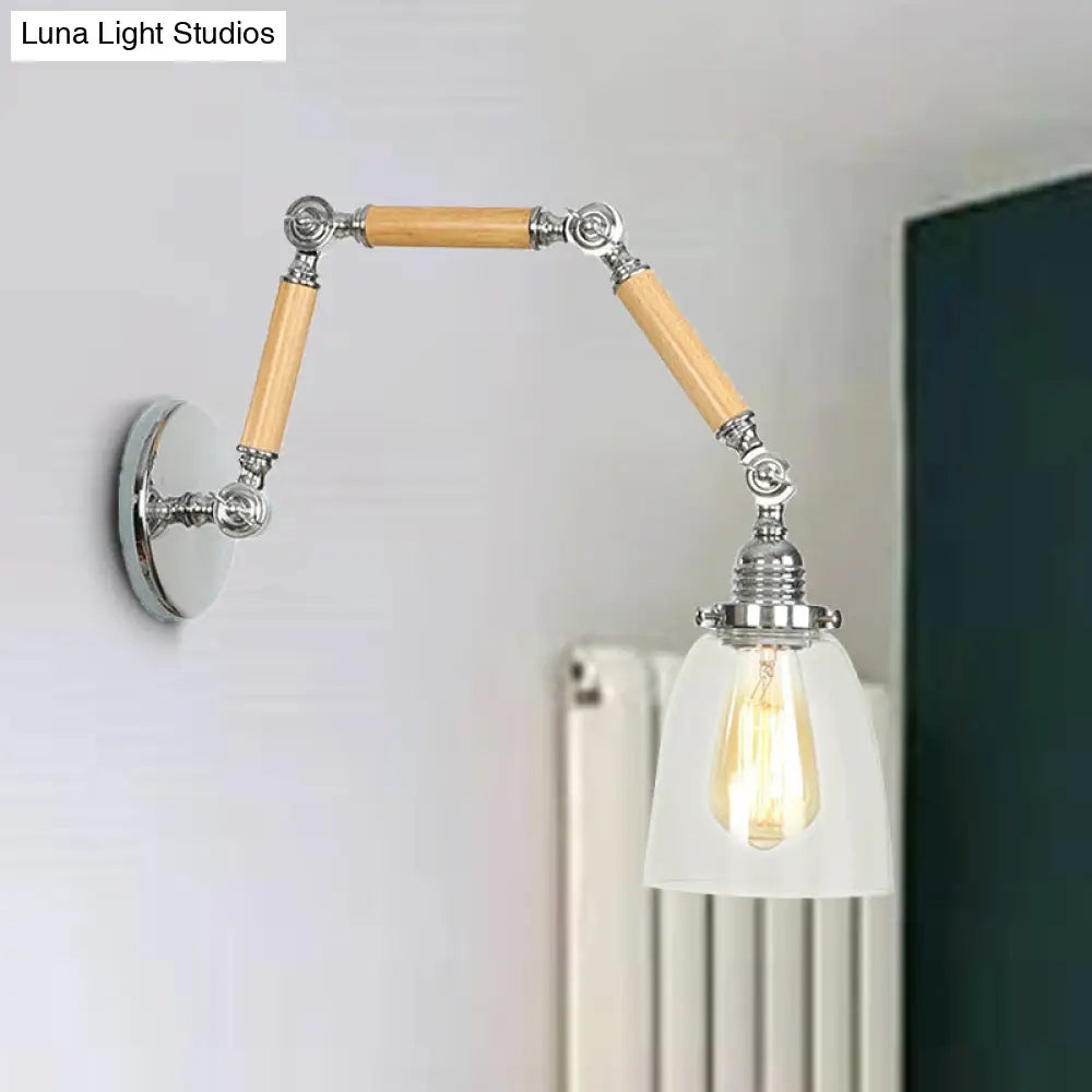 Vintage Chrome Wall Mounted Light Fixture with Clear Glass Shade and Extendable Arm