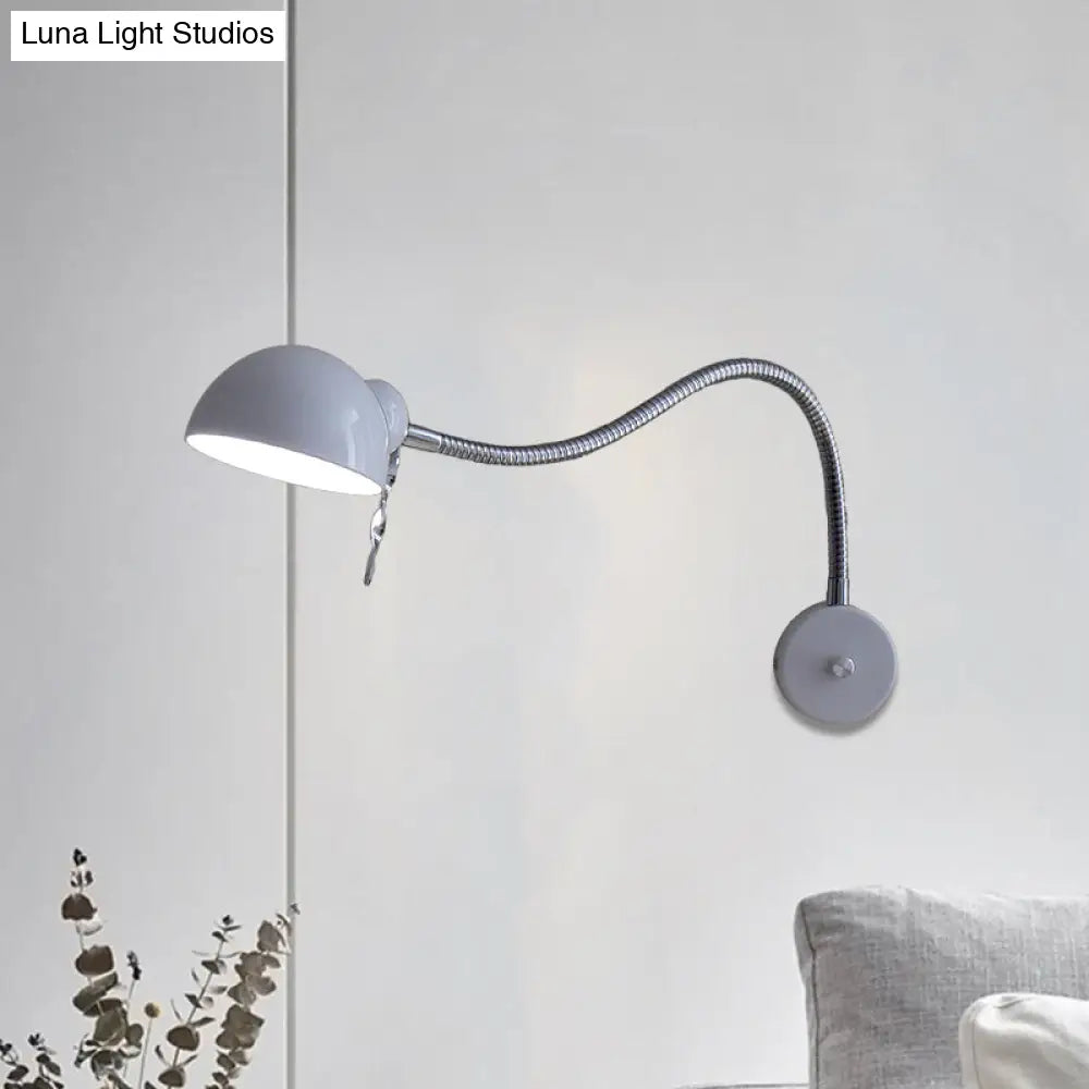 Vintage Chrome/White Metallic Wall Lamp with Flexible Arm and Dome Shade – Perfect Bedside Sconce