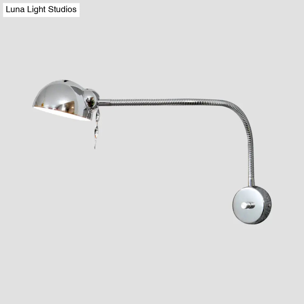 Vintage Chrome/White Metallic Wall Lamp with Flexible Arm and Dome Shade – Perfect Bedside Sconce