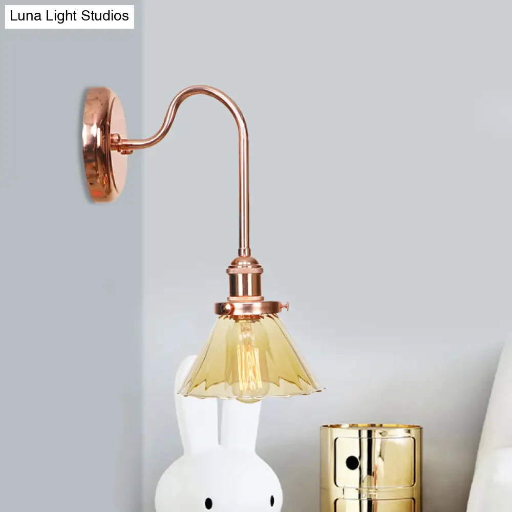Vintage Clear/Amber Glass Cone Sconce Light - Stylish Wall Lighting for Living Room