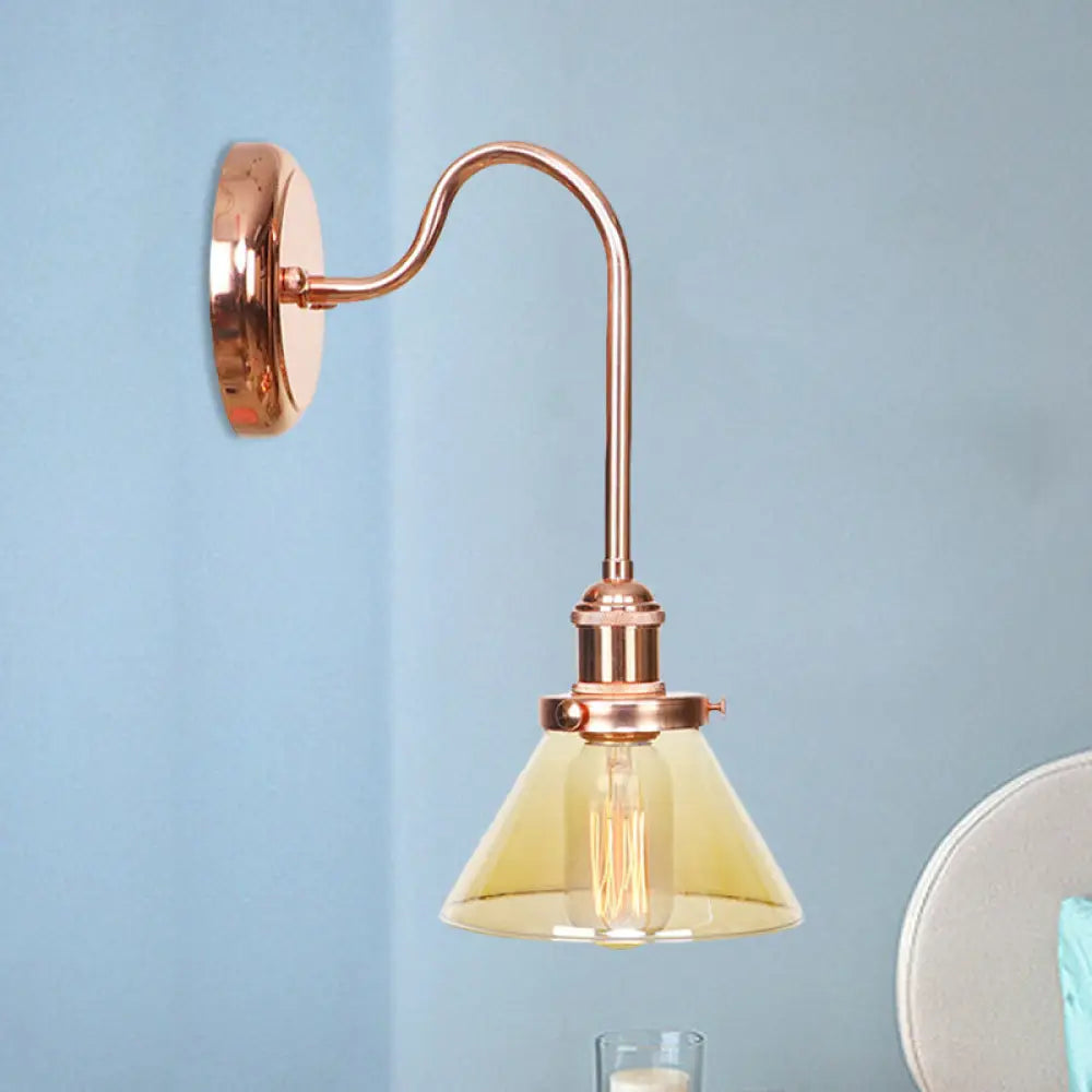 Vintage Clear/Amber Glass Cone Sconce Light - Stylish Wall Lighting for Living Room