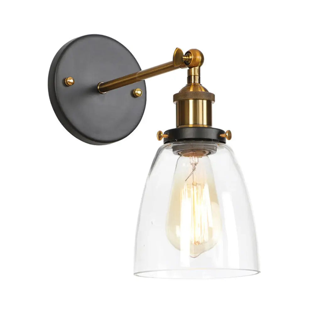 Vintage Clear Glass Bedside Wall Lamp- 1 Bulb Black-Brass Wall Light with Pivot Joint