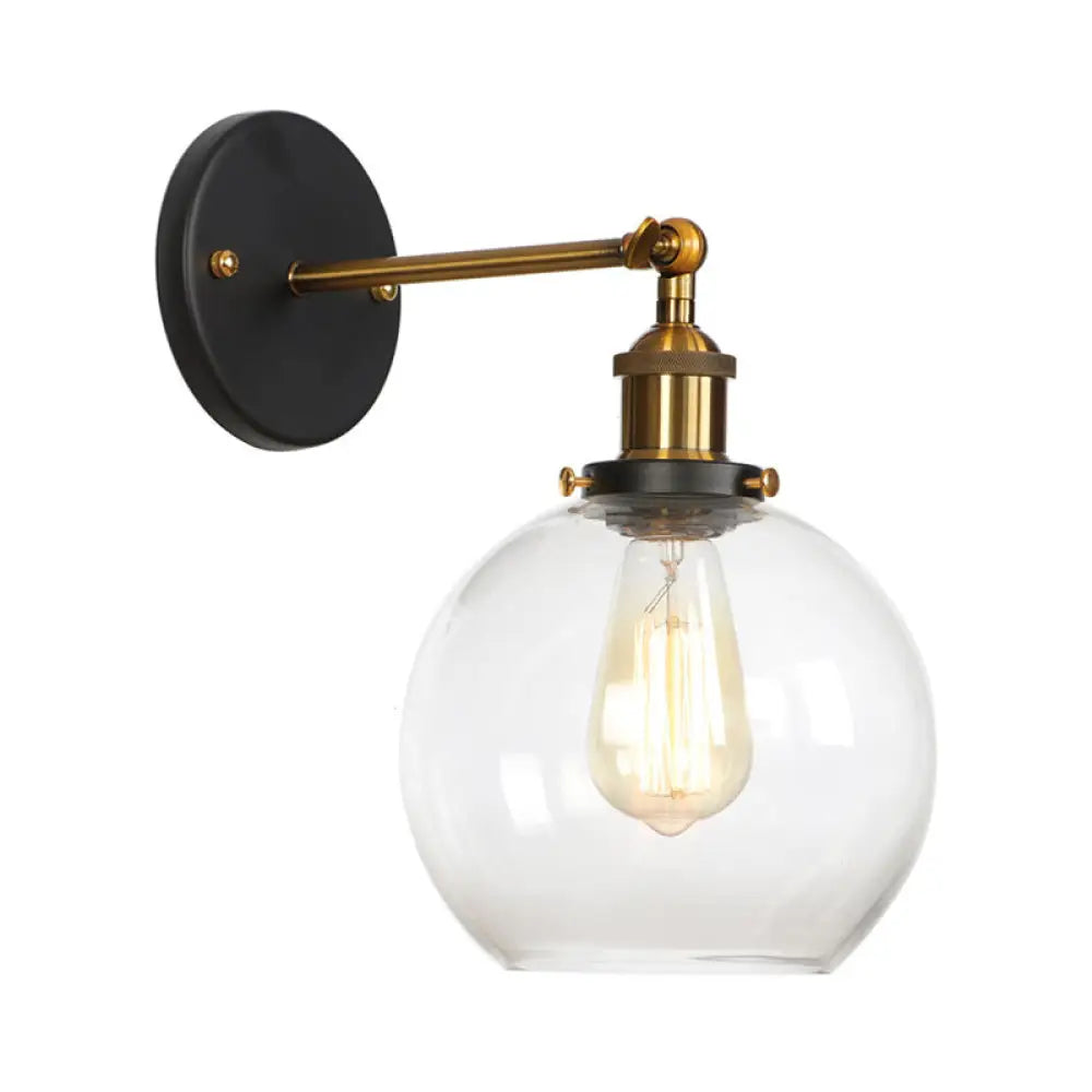 Vintage Clear Glass Bedside Wall Lamp- 1 Bulb Black-Brass Wall Light with Pivot Joint
