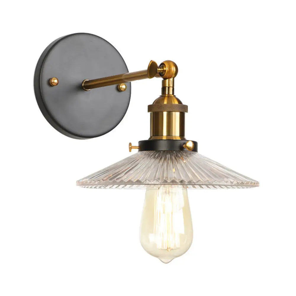 Vintage Clear Glass Bedside Wall Lamp- 1 Bulb Black-Brass Wall Light with Pivot Joint