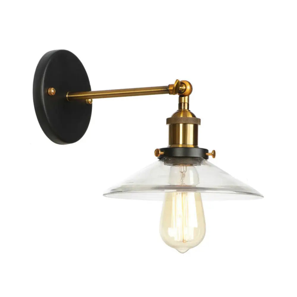 Vintage Clear Glass Bedside Wall Lamp- 1 Bulb Black-Brass Wall Light with Pivot Joint