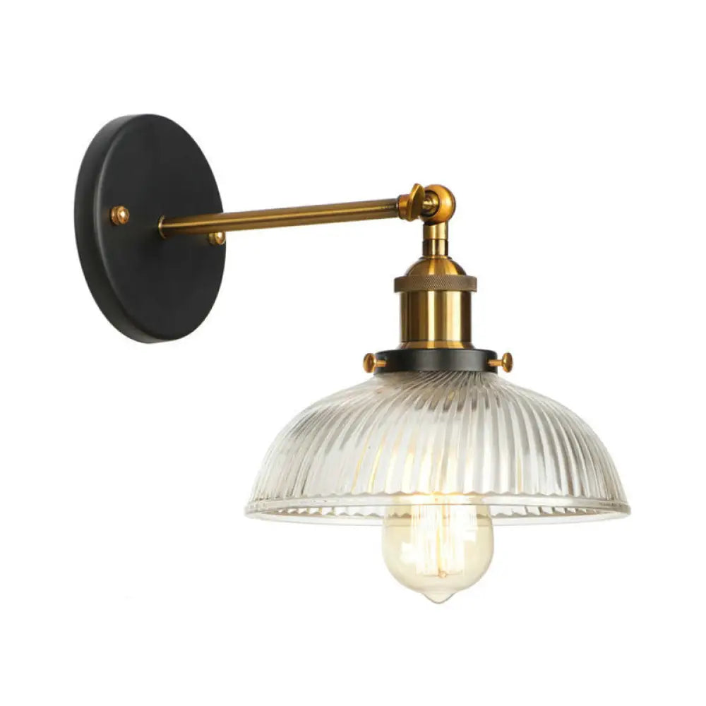 Vintage Clear Glass Bedside Wall Lamp- 1 Bulb Black-Brass Wall Light with Pivot Joint