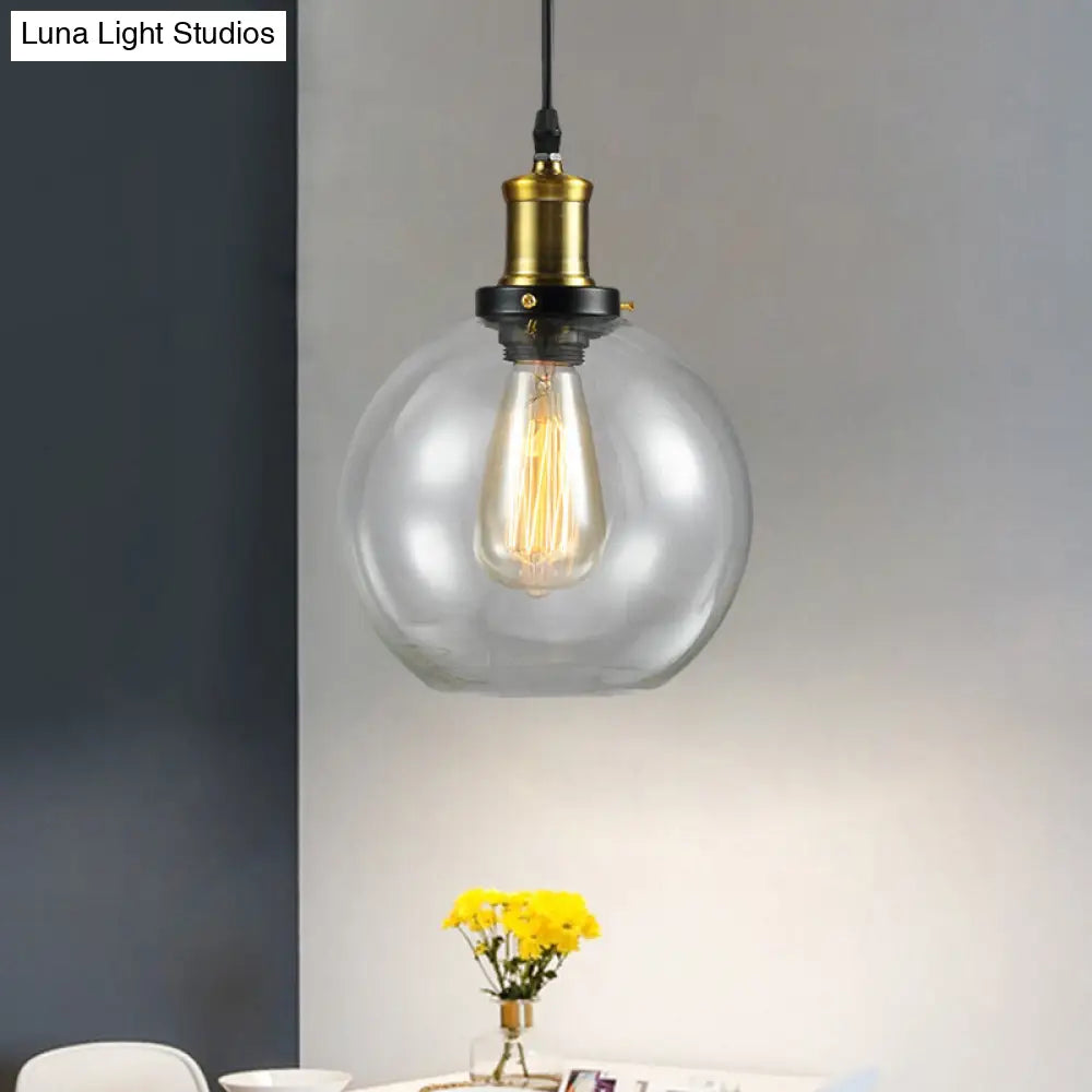 Vintage Clear Glass Hanging Ceiling Light with Brass Finish, Ideal for Living Room Décor