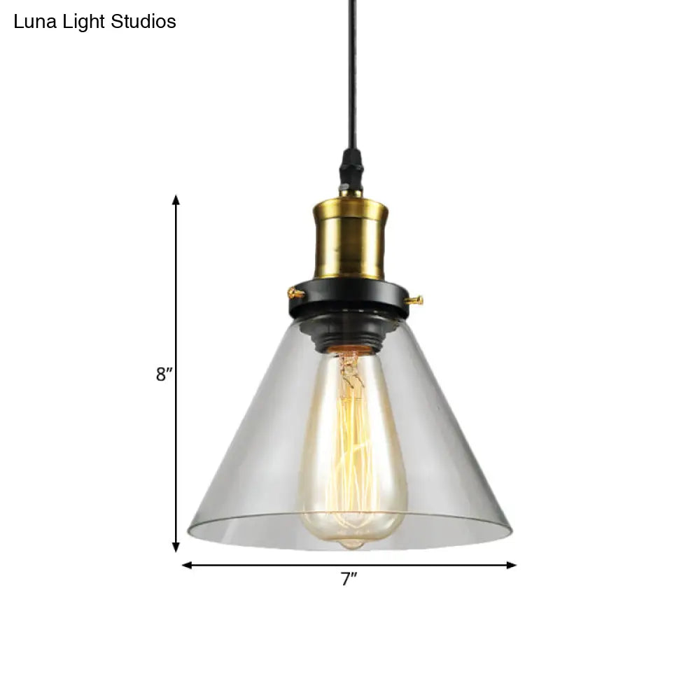 Vintage Clear Glass Hanging Ceiling Light with Brass Finish, Ideal for Living Room Décor