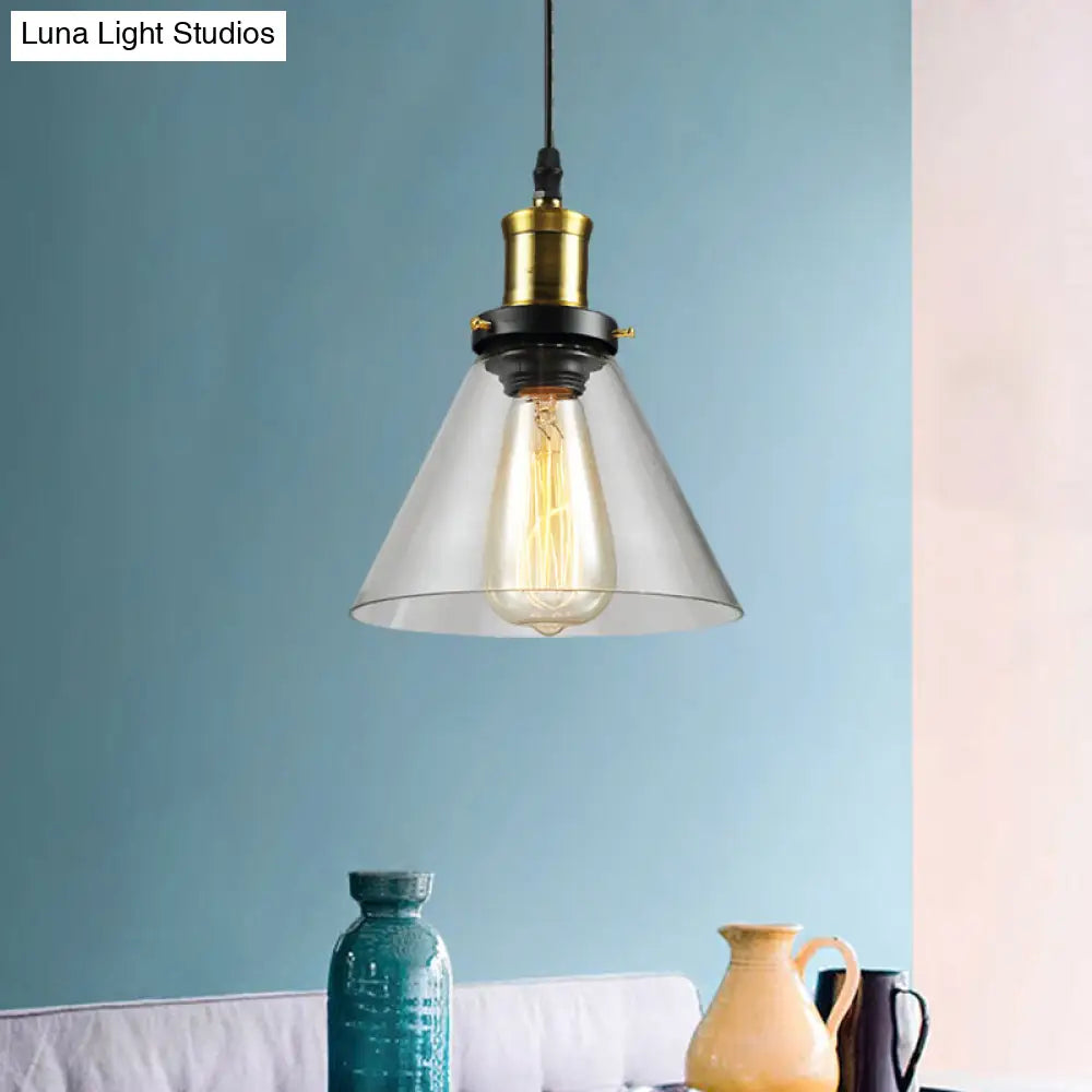 Vintage Clear Glass Hanging Ceiling Light with Brass Finish, Ideal for Living Room Décor