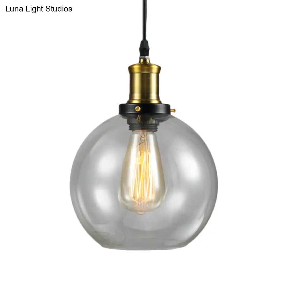 Vintage Clear Glass Hanging Ceiling Light with Brass Finish, Ideal for Living Room Décor