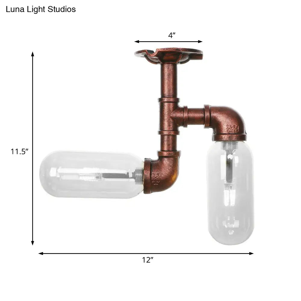 Vintage Clear Glass Semi Flush Light for Living Room with Weathered Copper Finish - 2-Light Ceiling Lighting