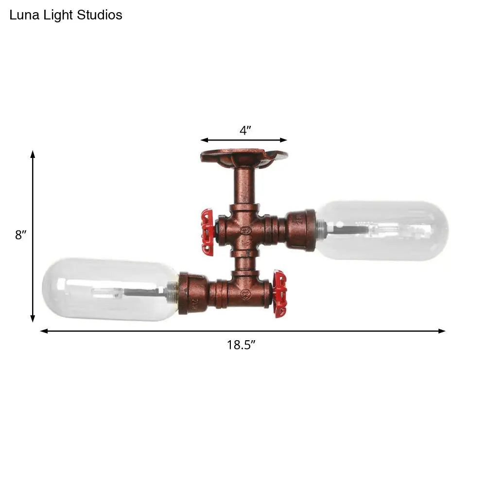 Vintage Clear Glass Semi Flush Light for Living Room with Weathered Copper Finish - 2-Light Ceiling Lighting