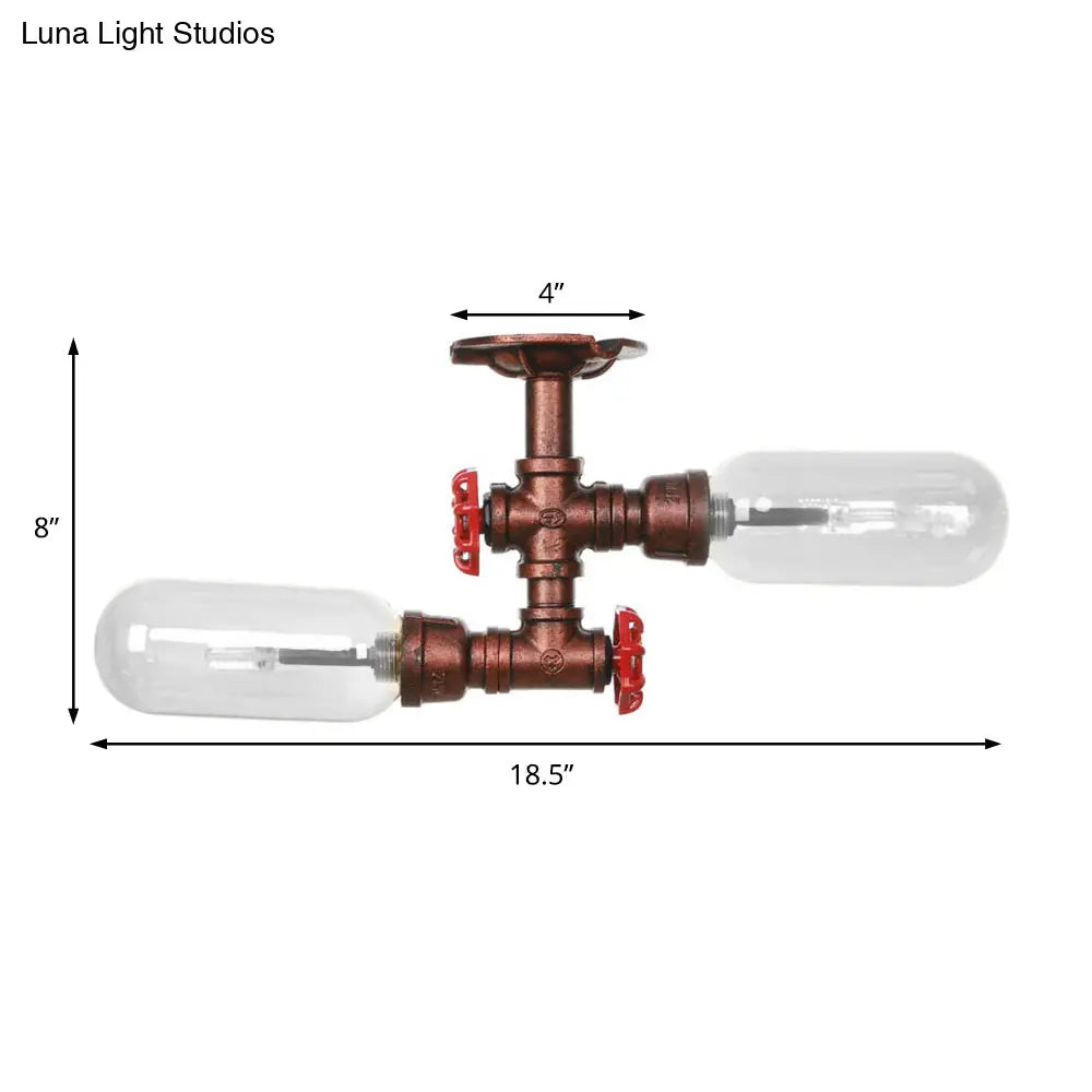 Vintage Clear Glass Semi Flush Light for Living Room with Weathered Copper Finish - 2-Light Ceiling Lighting