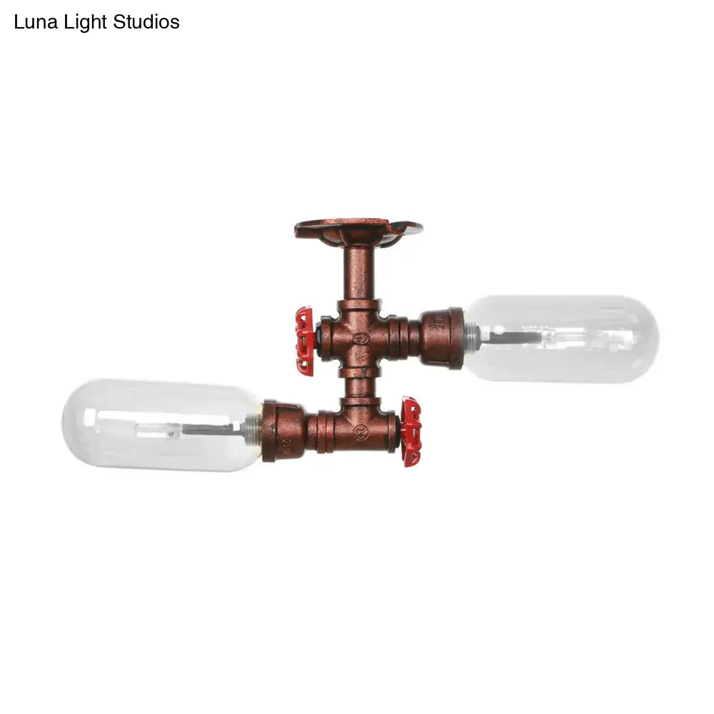 Vintage Clear Glass Semi Flush Light for Living Room with Weathered Copper Finish - 2-Light Ceiling Lighting