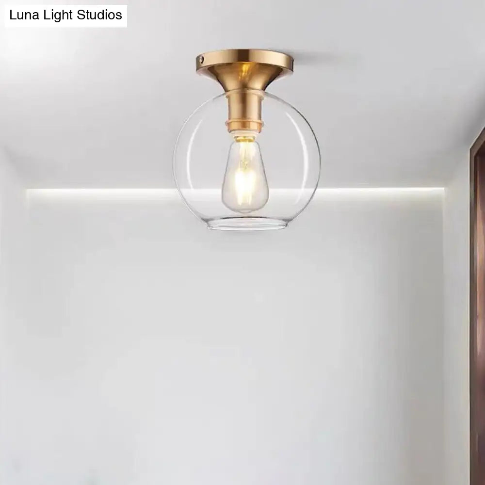 Vintage Clear Glass Sphere Ceiling Mounted Light – 1-Bulb Flush Lamp for Foyer