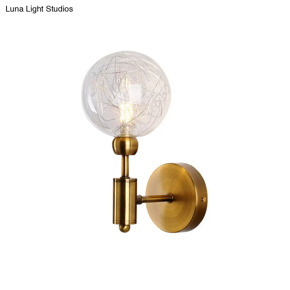 Vintage Clear Glass Wall Sconce Lighting with 1/2 Lights Orb, Black/Gold Fixture