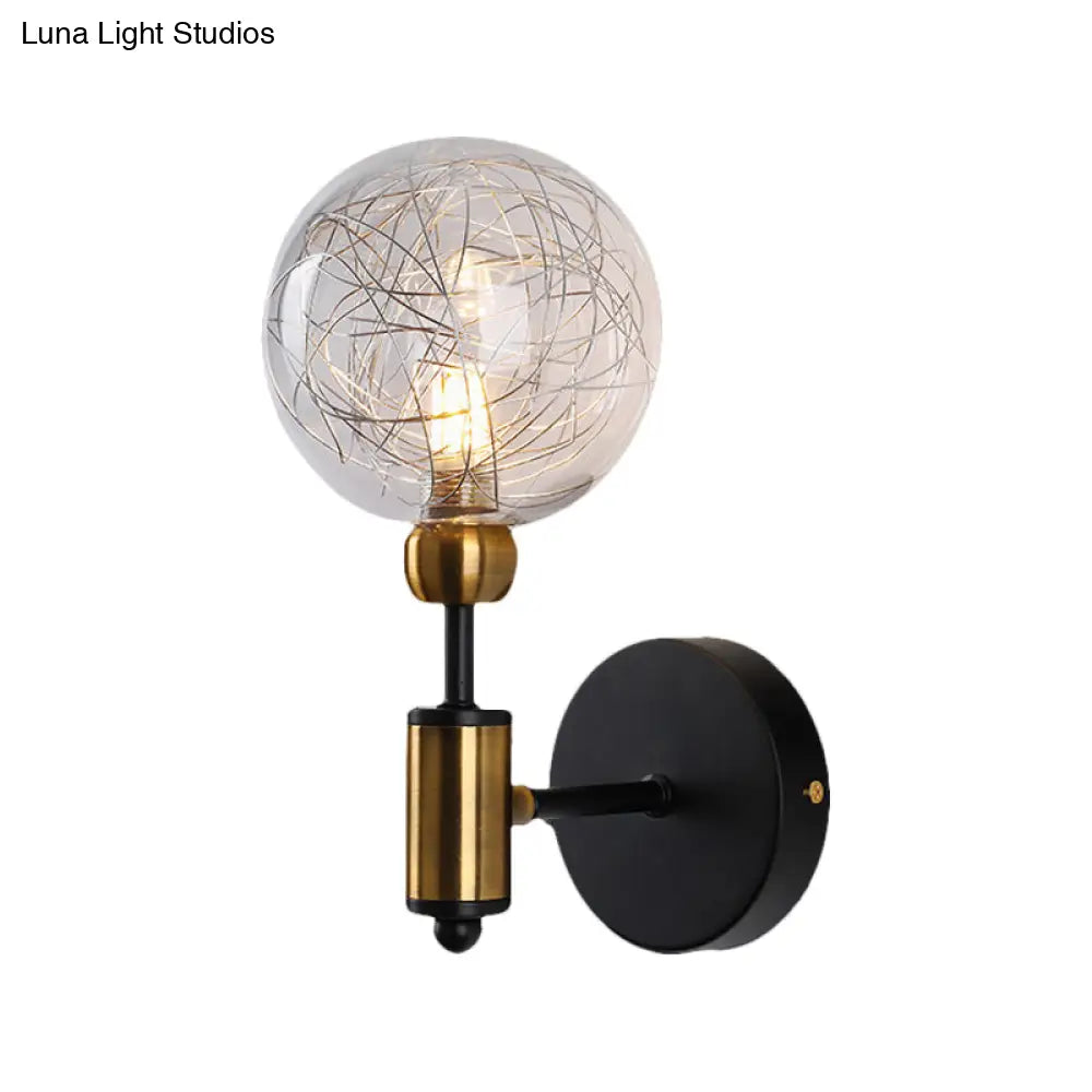 Vintage Clear Glass Wall Sconce Lighting with 1/2 Lights Orb, Black/Gold Fixture