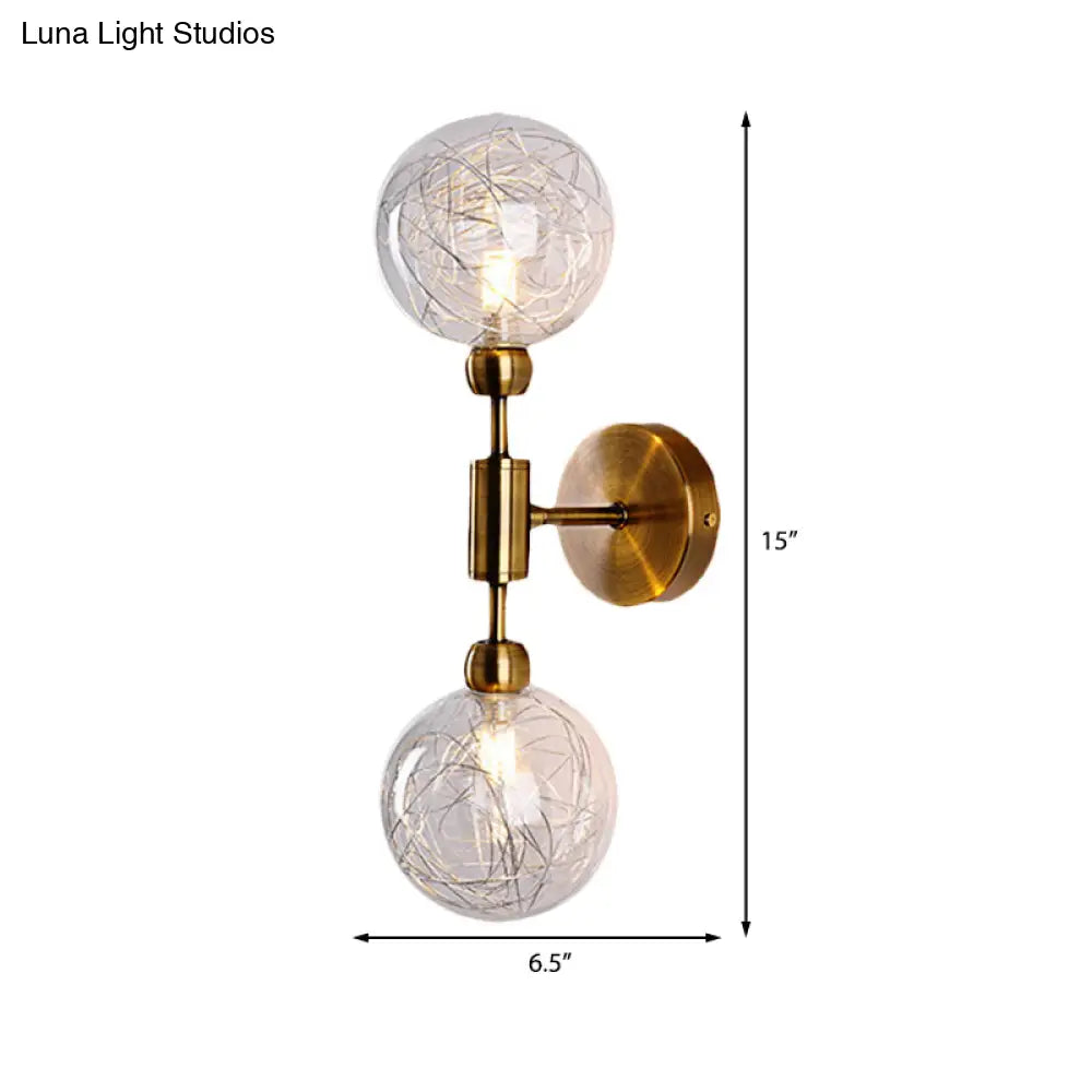Vintage Clear Glass Wall Sconce Lighting with 1/2 Lights Orb, Black/Gold Fixture
