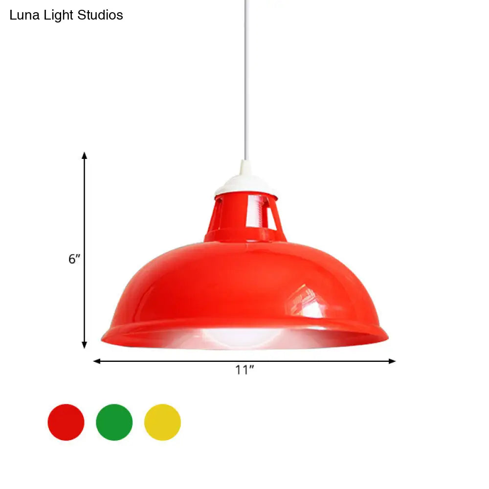 Vintage Coin Pattern Pendant Light with Acrylic Shade - 1 Bulb Ceiling Fixture for Restaurant (Red/Yellow/Green)