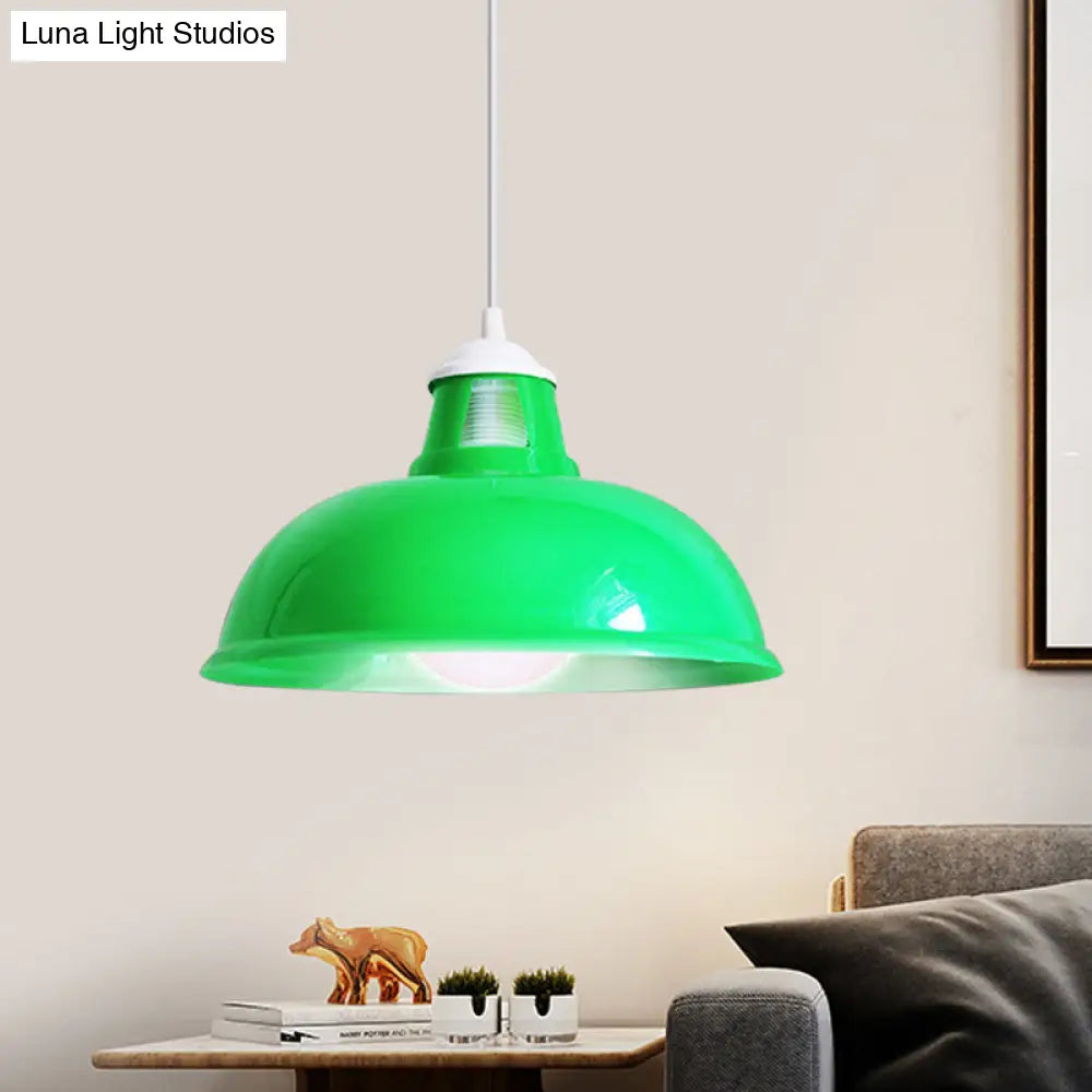 Vintage Coin Pattern Pendant Light with Acrylic Shade - 1 Bulb Ceiling Fixture for Restaurant (Red/Yellow/Green)