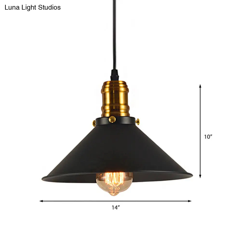 Vintage Cone Metal Ceiling Pendant Light - 1/2/3-Pack, Black, Stylish Design - 10"/12"/14" Width