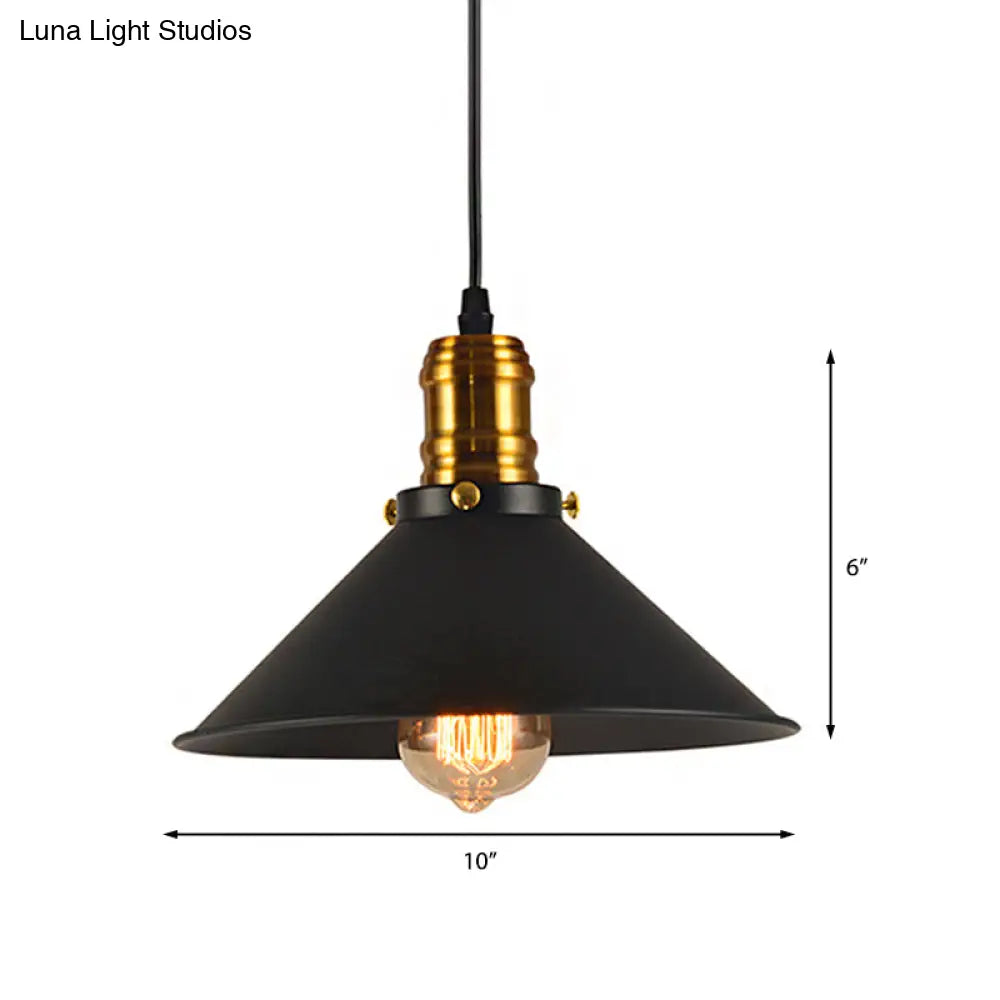Vintage Cone Metal Ceiling Pendant Light - 1/2/3-Pack, Black, Stylish Design - 10"/12"/14" Width